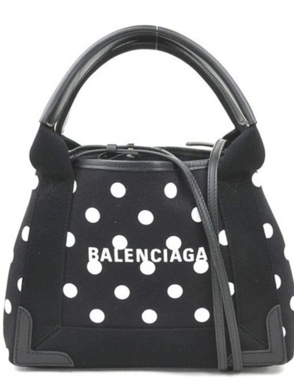Auth BALENCIAGA Navy Cabas XS Handbag Shoulder Bag Black/White Canvas - h32483k